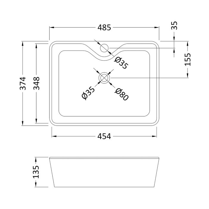 Dezine 480mm Square Ceramic Counter Top Vessel