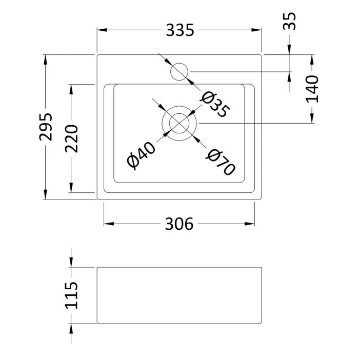 Dezine 335mm Rectangular Counter Top Vessel