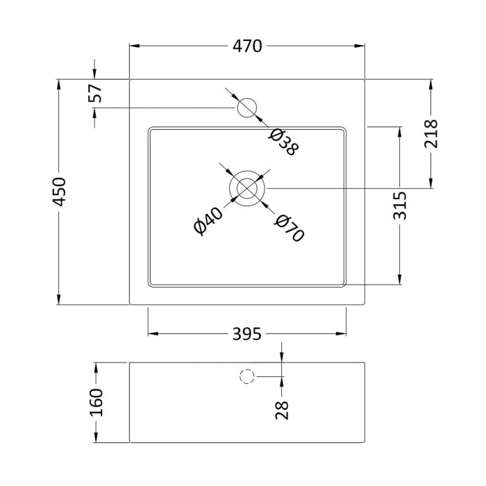 Dezine 470mm Square Ceramic Counter Top Vessel