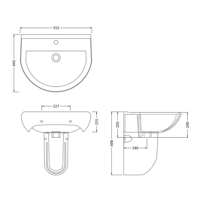 Dezine Esk 550mm 1TH Basin and Semi Pedestal