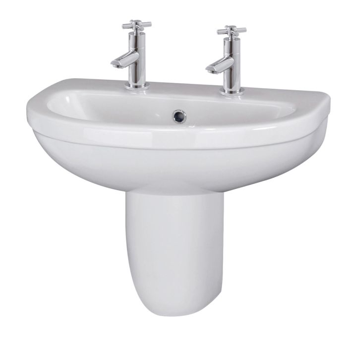 Dezine Esk 550mm 2TH Basin and Semi Pedestal