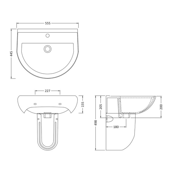 Dezine Esk 550mm 2TH Basin and Semi Pedestal