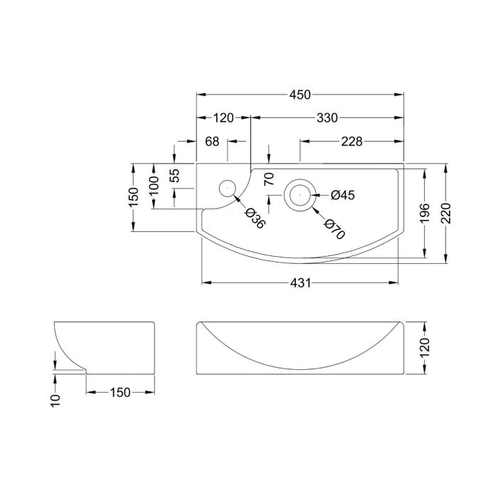 Dezine 450mm Left Hand Wall Hung Basin