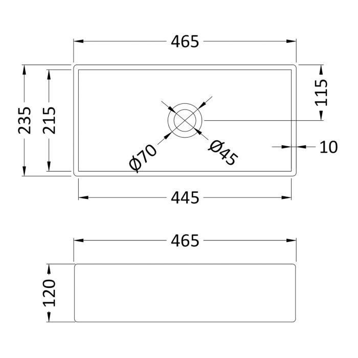 Dezine Dove 0TH, 465 x 235 x 120mm Rectangular Vessel