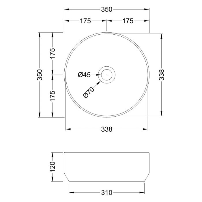 Dezine Dove 0TH, 350 x 350 x 120mm Round Vessel