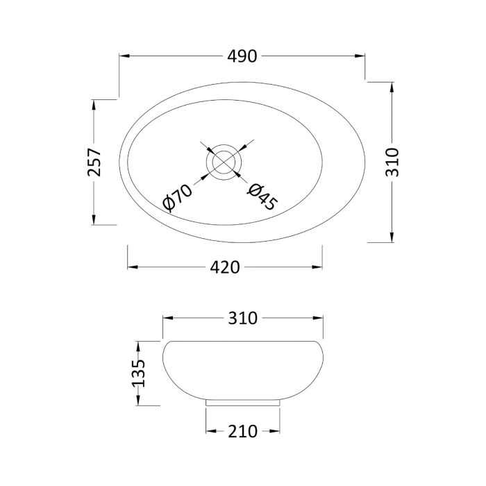 Dezine Dove 0TH, 490 x 310 x 135mm Oval Vessel