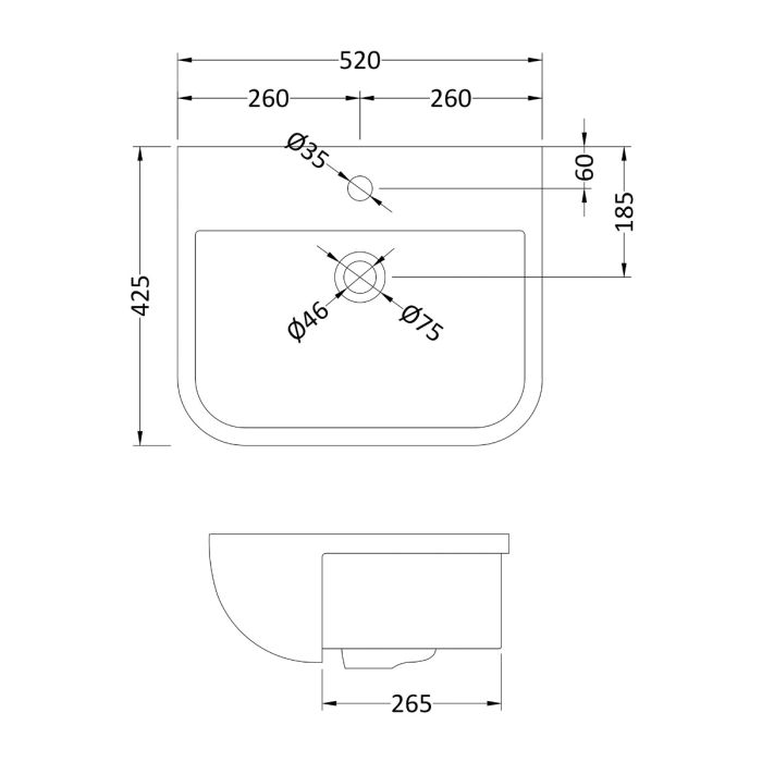 Dezine Irvine 520mm 1TH Semi Recessed Basin