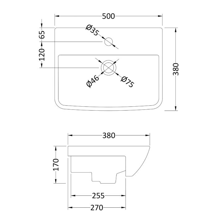 Dezine Doon 500mm 1TH Semi Recessed Basin