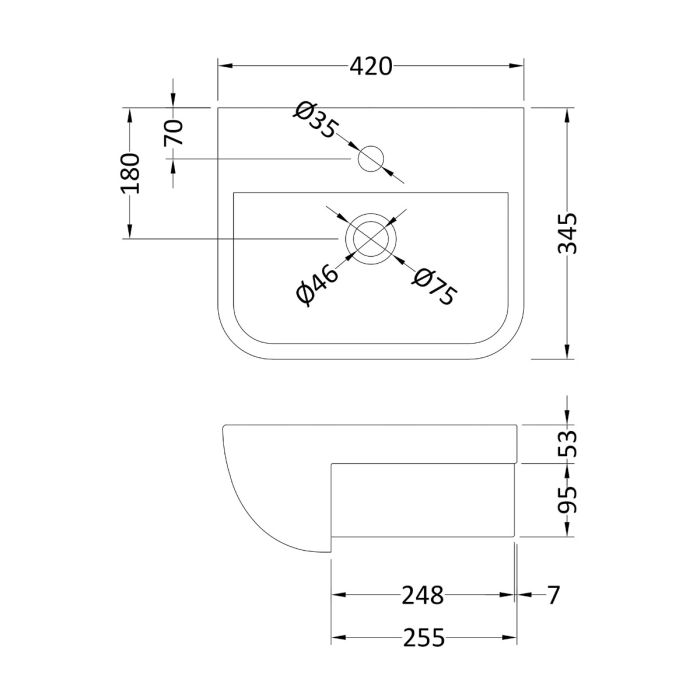 Dezine Balder 420mm, 1TH Semi Recessed Basin