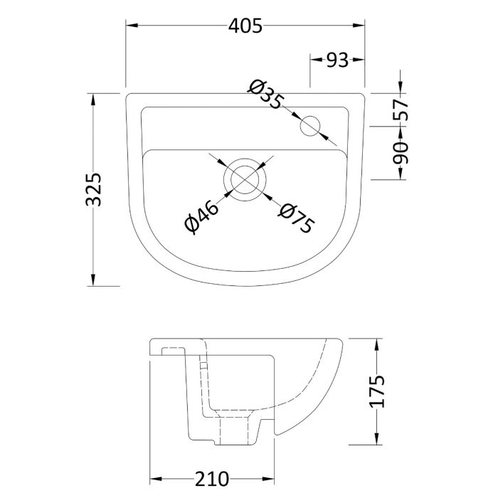 Dezine Leven 400mm, 1TH Semi Recessed Basin