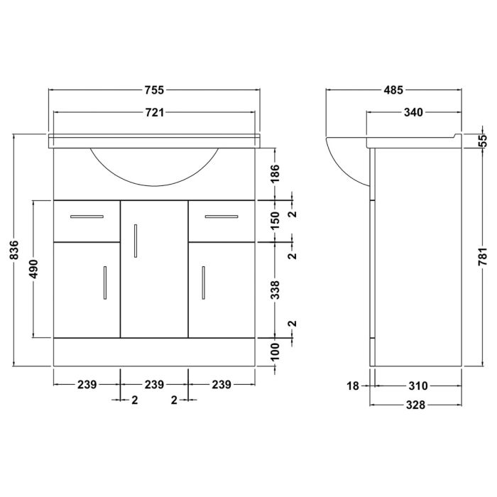 Dezine Velvare 750mm Gloss White Vanity Unit