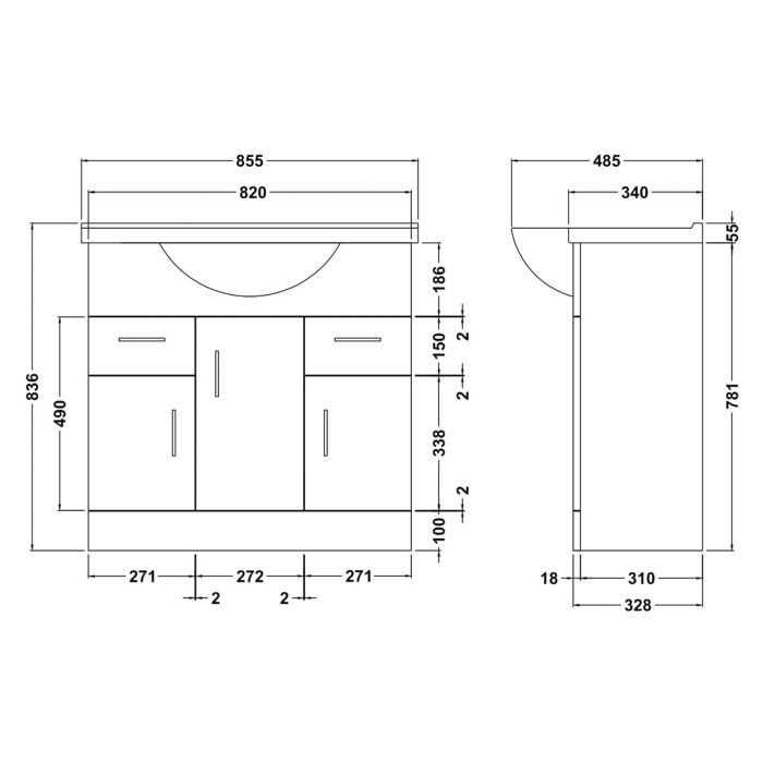 Dezine Velvare 850mm Gloss White Vanity Unit