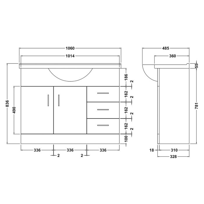 Dezine Velvare 1050mm Gloss White Vanity Unit