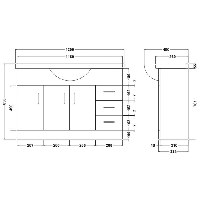 Dezine Velvare 1200mm Gloss White Vanity Unit