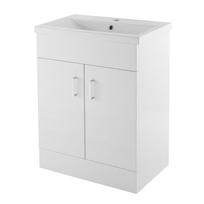 Dezine Tamar Gloss White 600mm Floor Standing Vanity Unit