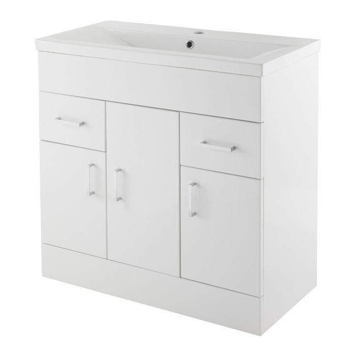 Dezine Tamar Gloss White 800mm Floor Standing Vanity Unit