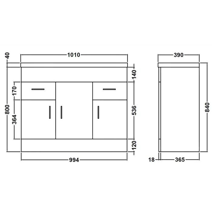 Dezine Tamar Gloss White 1000mm Floor Standing Vanity Unit