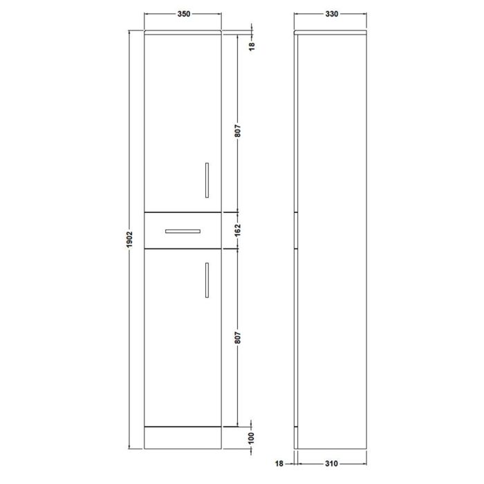 Dezine Velvare 350mm x 1900mm Gloss White Cupboard (330mm deep)