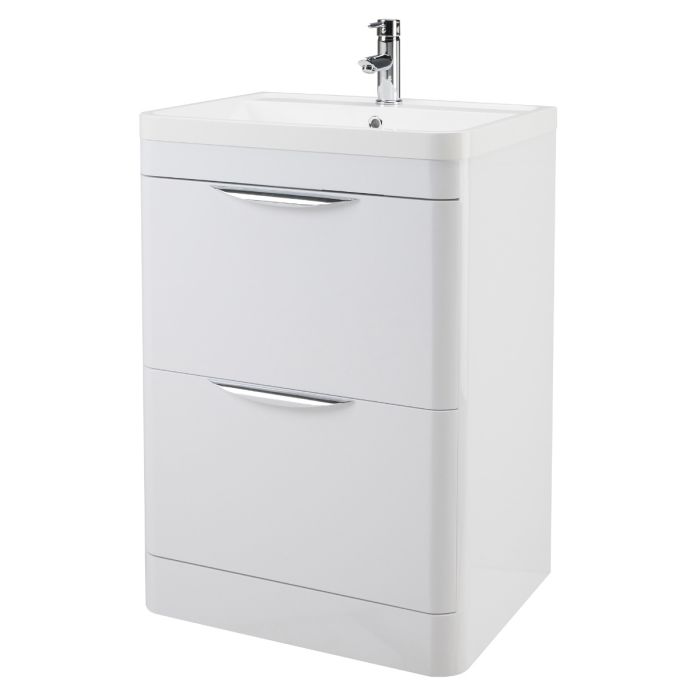 Dezine Dulais Gloss White 600mm Floor Standing Vanity Unit