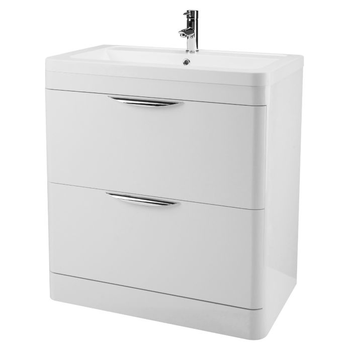 Dezine Dulais Gloss White 800mm Floor Standing Vanity Unit