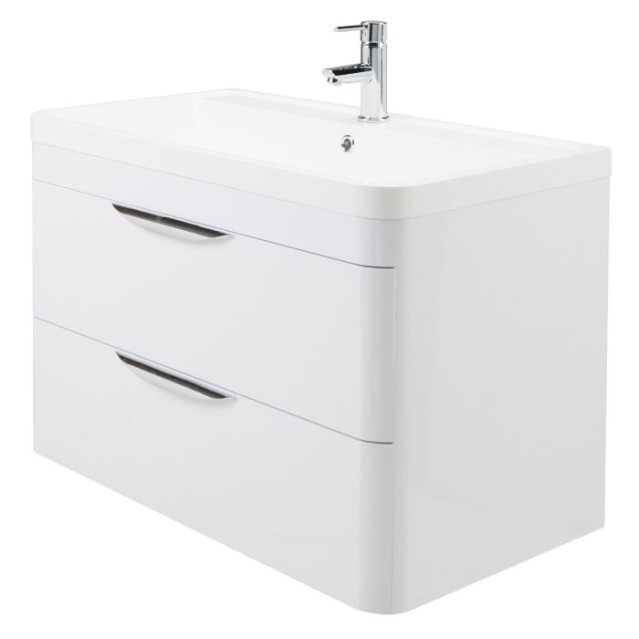 Dezine Dulais Gloss White 800mm Stort Hung Vanity Unit