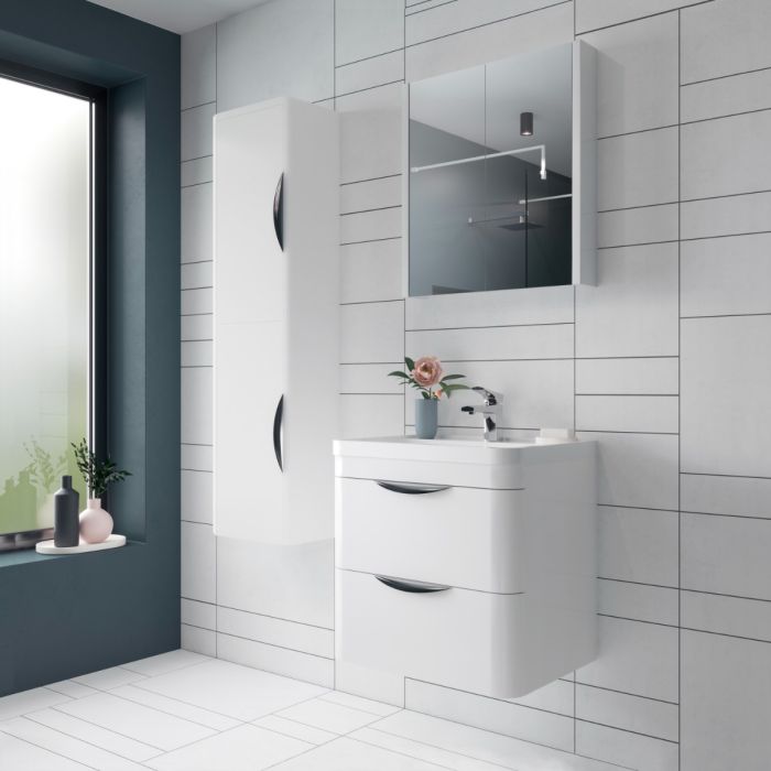 Dezine Dulais Gloss White 800mm Stort Hung Vanity Unit