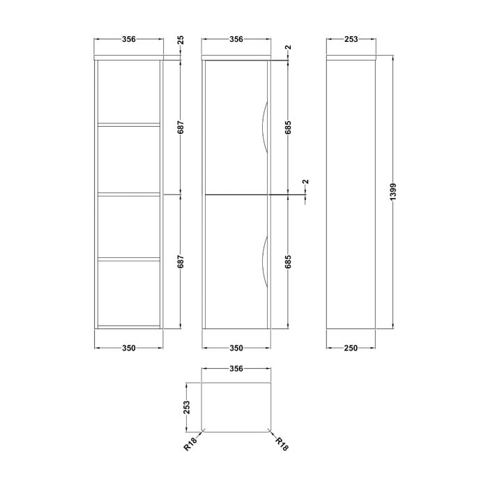 Dezine Dulais Gloss White 350 x 1400mm Stort Hung Cupboard