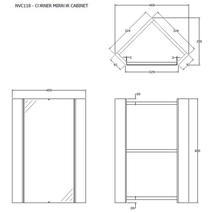 Dezine Axe Gloss White 1 Door Corner Mirror Cabinet