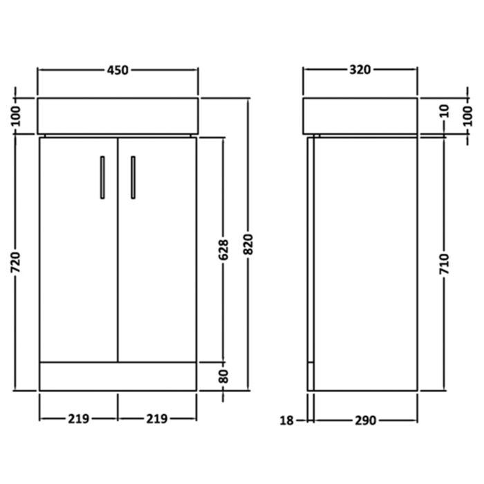 Dezine Axe Gloss White 450mm Floorstanding Vanity Unit