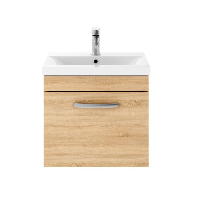 Dezine Nene 500mm Natural Oak Stort Hung 1 Drawer Vanity Unit