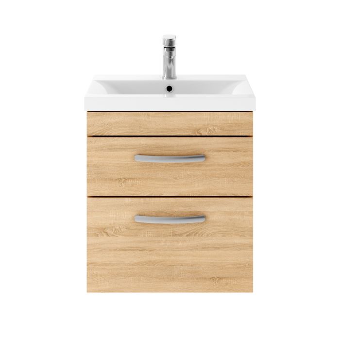 Dezine Nene 500mm Natural Oak Stort Hung 2 Drawer Vanity Unit