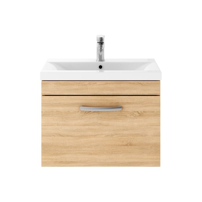 Dezine Nene 600mm Natural Oak Stort Hung 1 Drawer Vanity Unit