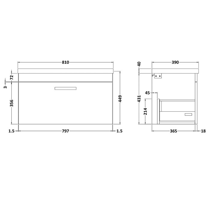 Dezine Nene 800mm Gloss White Stort Hung 1 Drawer Vanity Unit