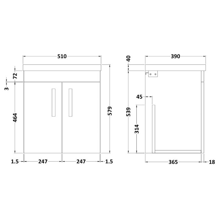 Dezine Nene 500mm Gloss White Stort Hung 2 Door Vanity Unit