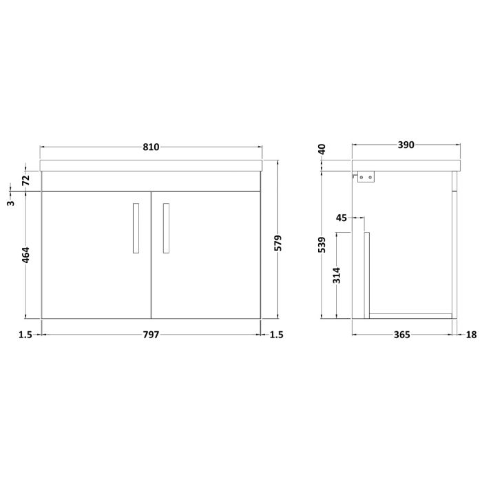 Dezine Nene 800mm Grey Avola Stort Hung 2 Door Vanity Unit