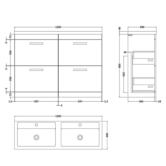 Dezine Nene 1200mm Gloss White Floor Standing 4 Drawer Vanity Unit