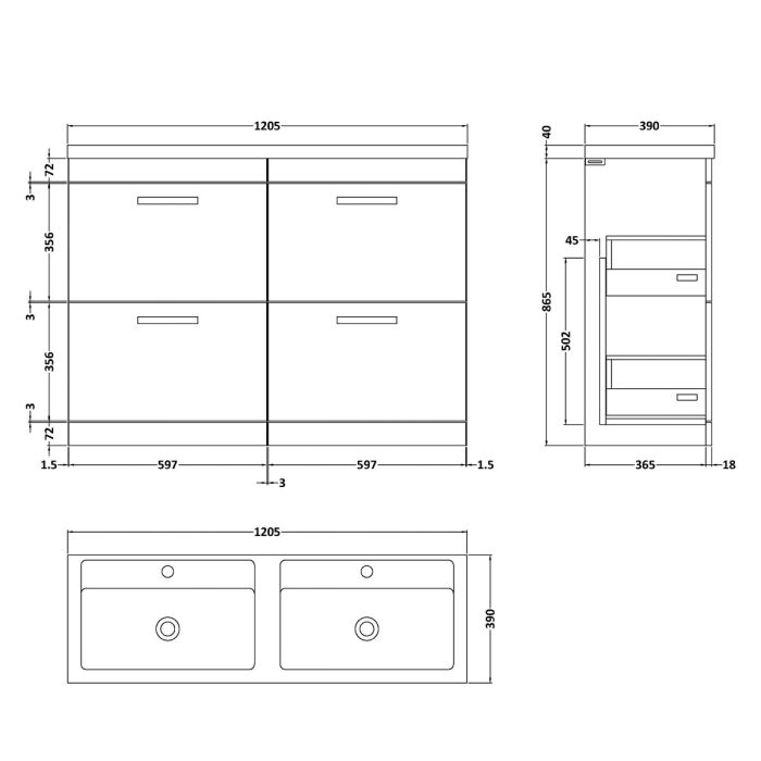 Dezine Nene 1200mm Natural Oak Floor Standing 4 Drawer Vanity Unit