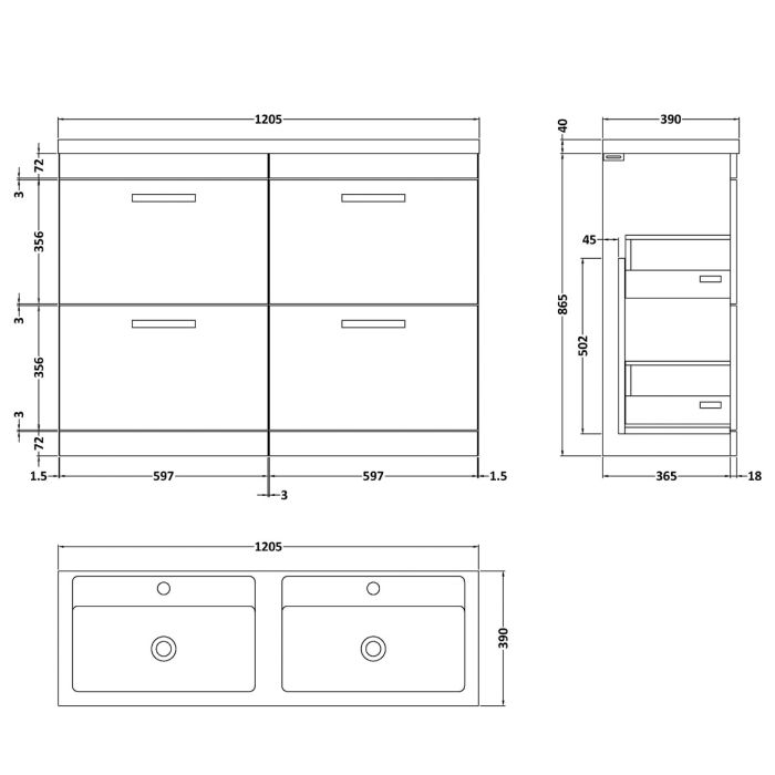 Dezine Nene 1200mm Gloss Grey Floor Standing 4 Drawer Vanity Unit