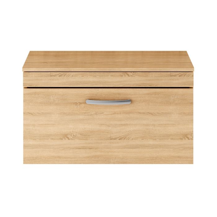 Dezine Nene 800mm Natural Oak Stort Hung 2 Drawer Vanity Unit, with Worktop