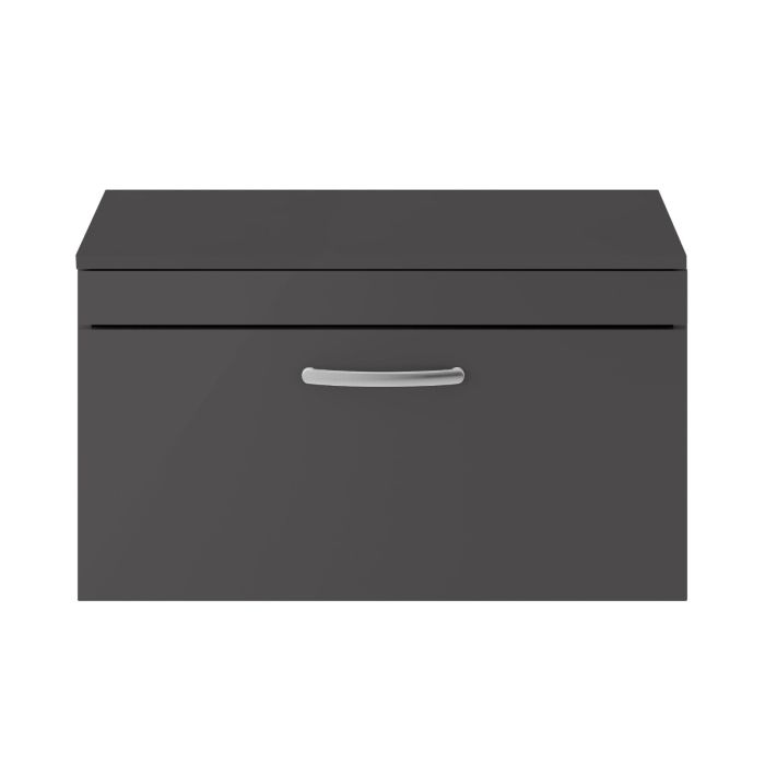 Dezine Nene 800mm Gloss Grey Stort Hung 2 Drawer Vanity Unit, with Worktop