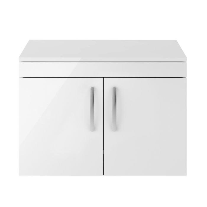 Dezine Nene 800mm Gloss White Stort Hung 2 Door Vanity Unit, with Worktop