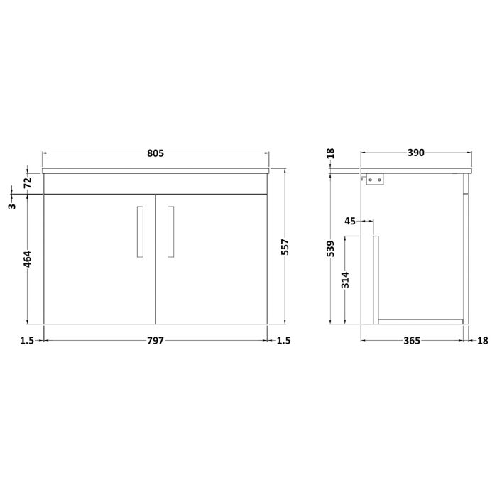 Dezine Nene 800mm Gloss White Stort Hung 2 Door Vanity Unit, with Worktop