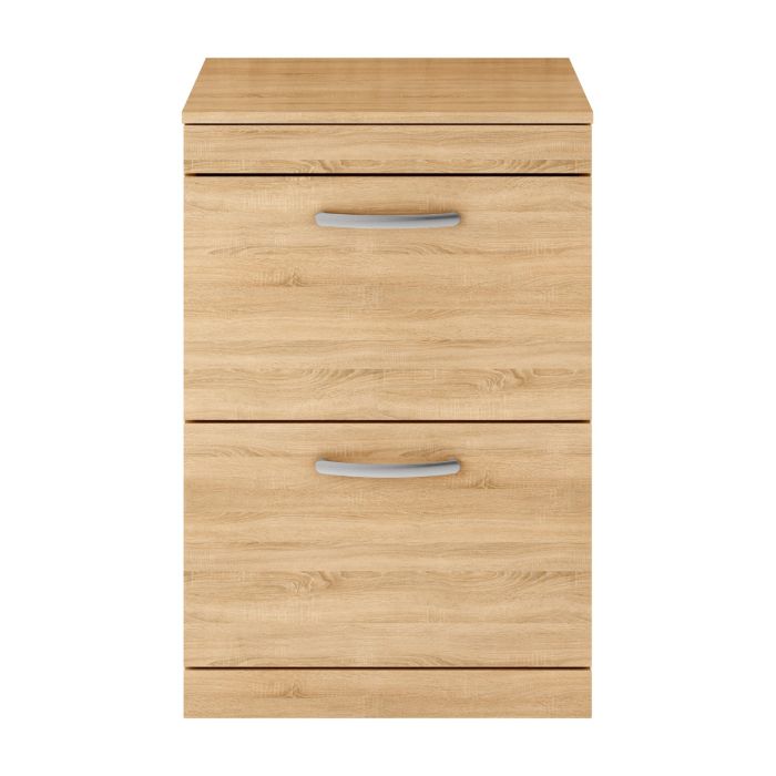 Dezine Nene 600mm Natural Oak Floor Standing 2 Drawer Vanity Unit, with Worktop