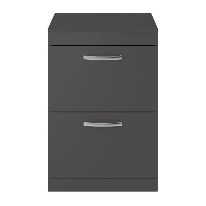 Dezine Nene 600mm Gloss Grey Floor Standing 2 Drawer Vanity Unit, with Worktop