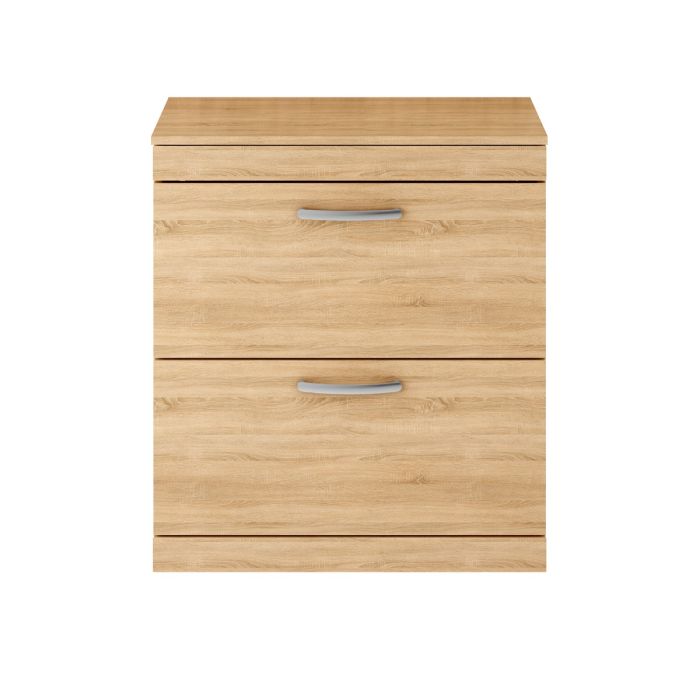 Dezine Nene 800mm Natural Oak Floor Standing 2 Drawer Vanity Unit, with Worktop