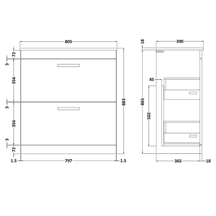 Dezine Nene 800mm Natural Oak Floor Standing 2 Drawer Vanity Unit, with Worktop