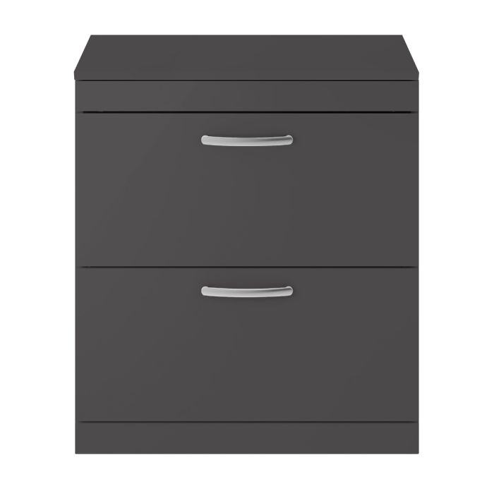 Dezine Nene 800mm Gloss Grey Floor Standing 2 Drawer Vanity Unit, with Worktop