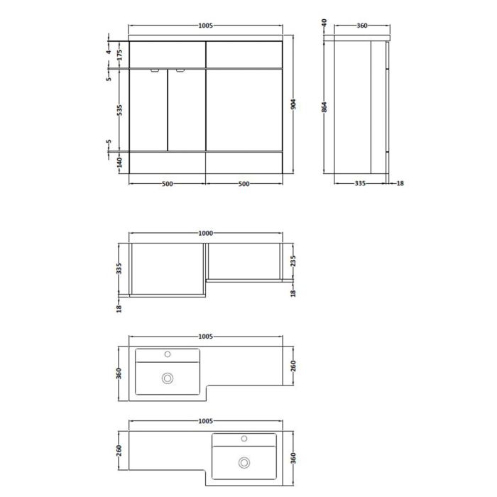 Dezine 1000mm Gloss White Left Hand Pack