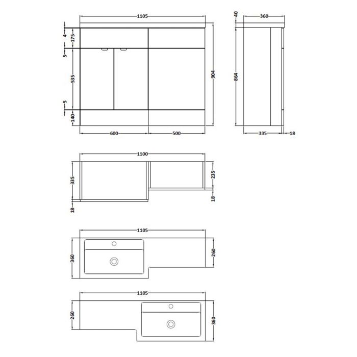 Dezine 1100mm Gloss White Left Hand Pack