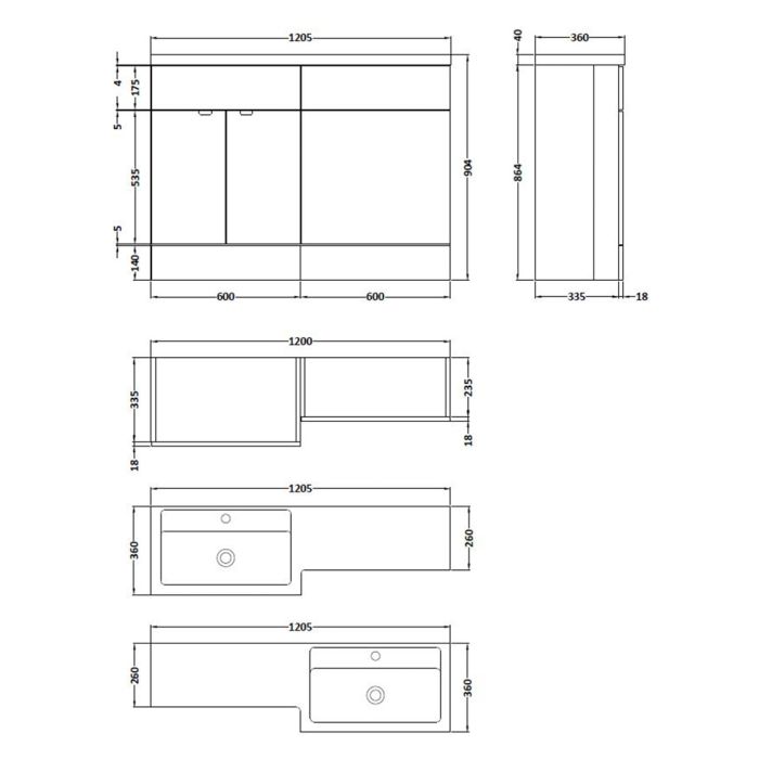 Dezine 1200mm Gloss White Left Hand Pack